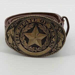 Tony Lama Solid Brass State of Texas Oval Belt Buckle Vintage Western Cowboy